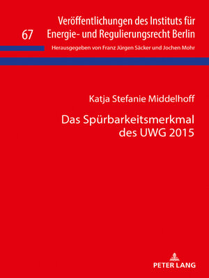 cover image of Das Spürbarkeitsmerkmal des UWG 2015